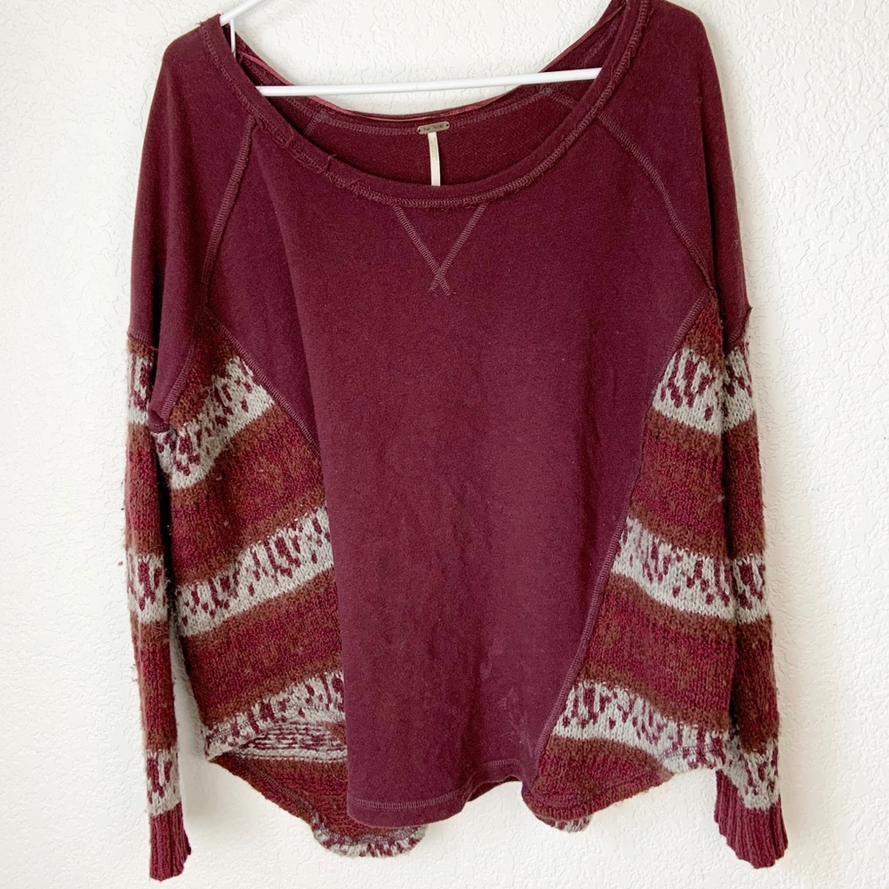 Free People beautiful sinner Oversize Maroon Wool Sweater Small